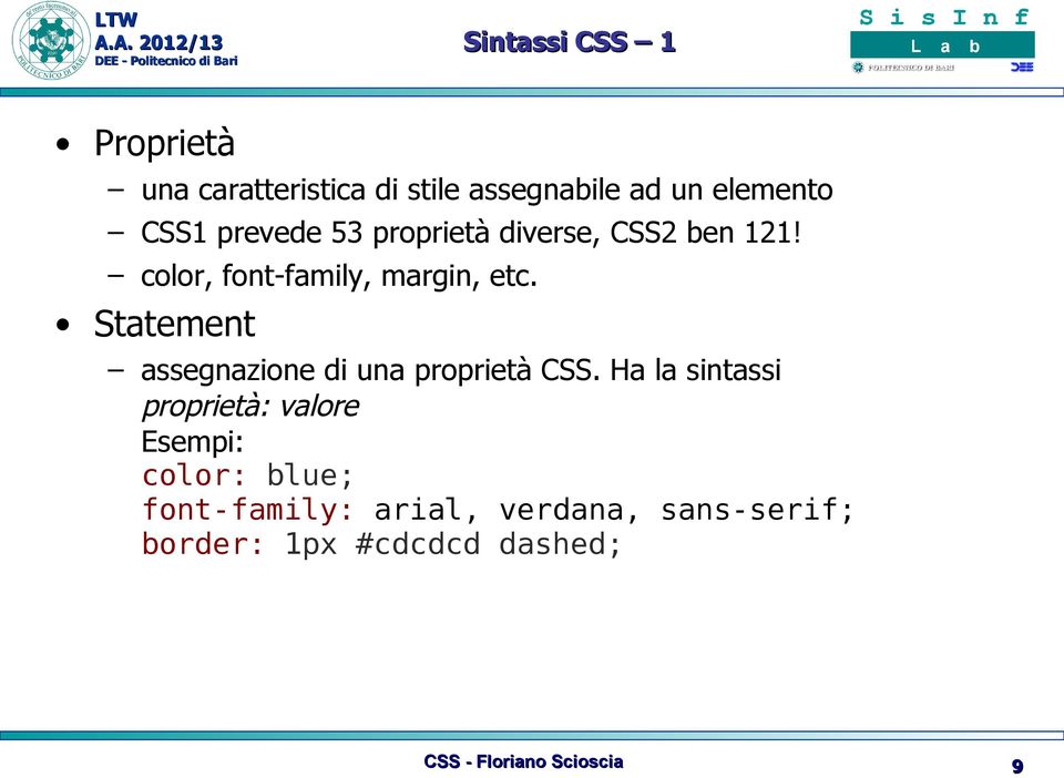 Statement assegnazione di una proprietà CSS.