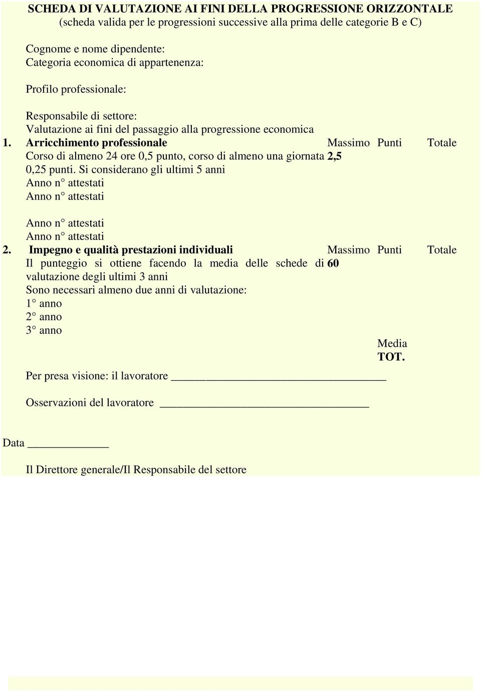 Arricchimento professionale Massimo Punti Totale Corso di almeno 24 ore 0,5 punto, corso di almeno una giornata 2,5 0,25 punti. Si considerano gli ultimi 5 anni 2.