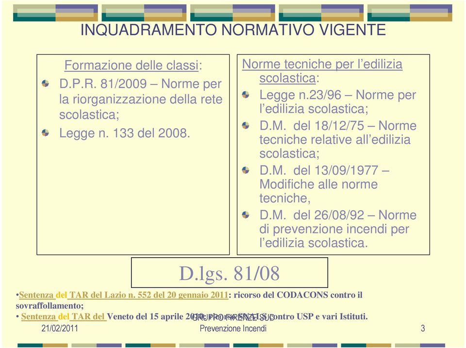 M. del 26/08/92 Norme di prevenzione incendi per l edilizia scolastica. Sentenza del TAR del Lazio n.