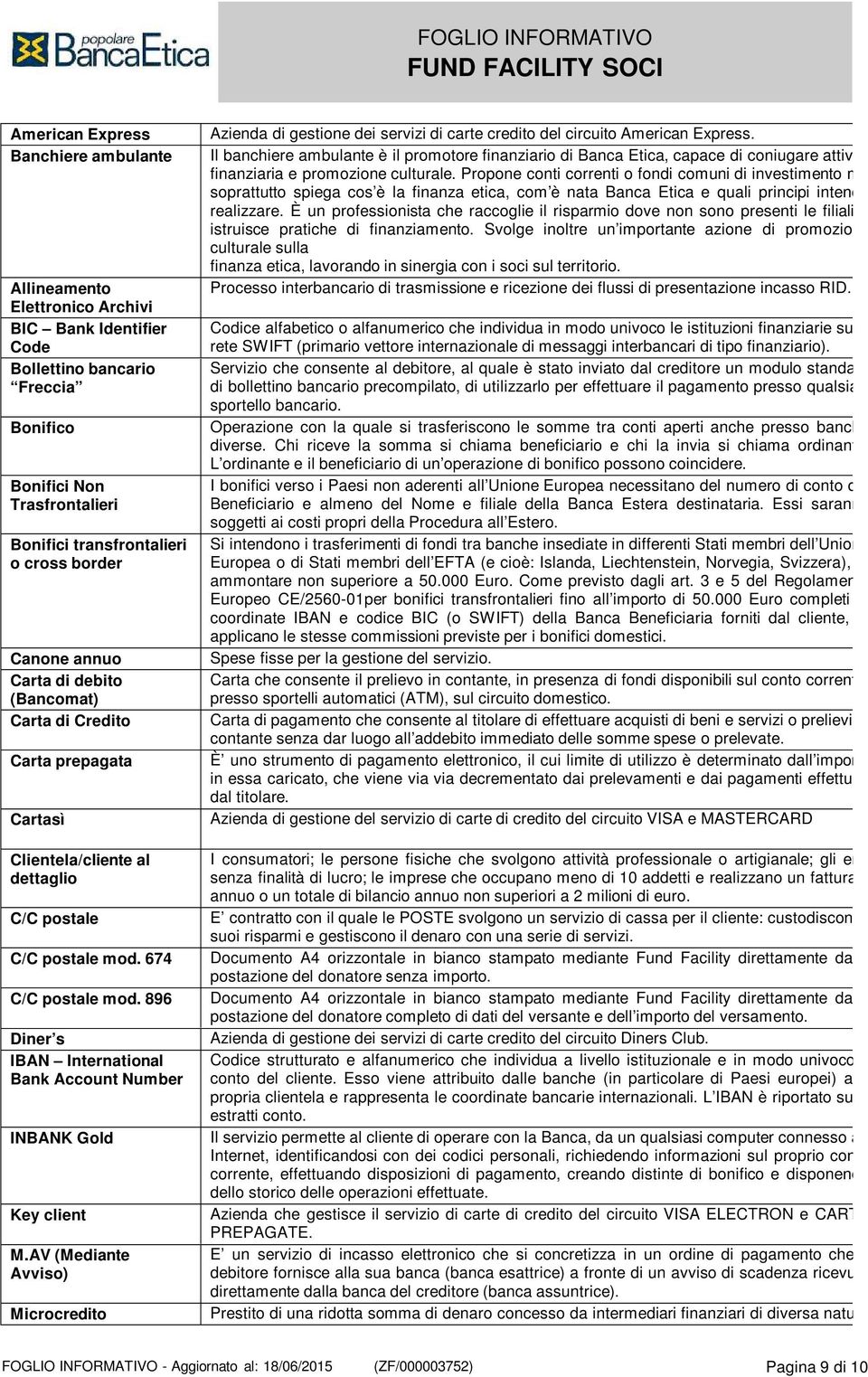896 Diner s IBAN International Bank Account Number INBANK Gold Key client M.AV (Mediante Avviso) Microcredito Azienda di gestione dei servizi di carte credito del circuito American Express.