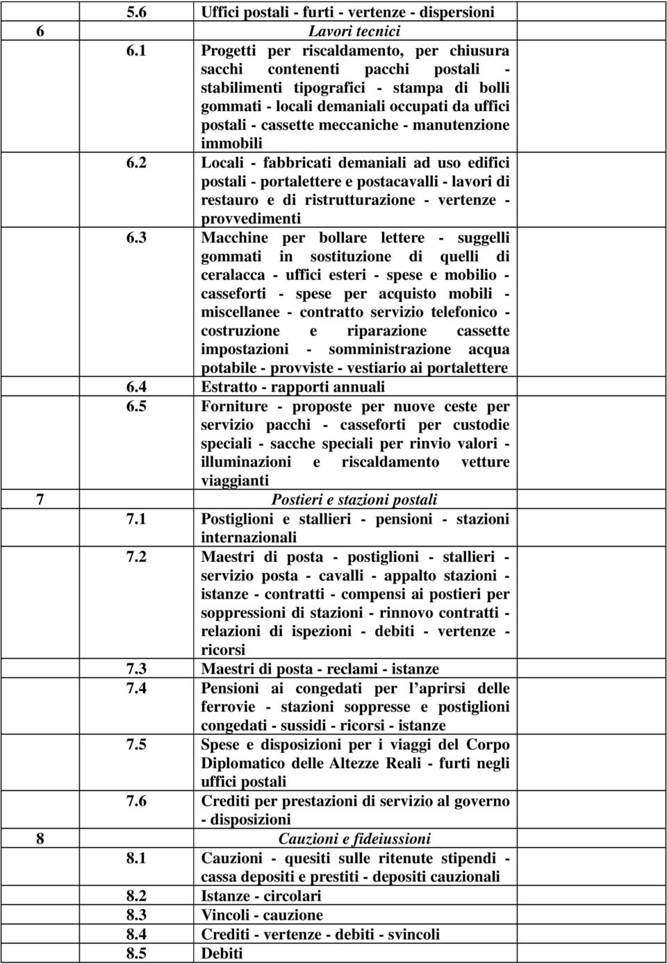 manutenzione immobili 6.2 Locali - fabbricati demaniali ad uso edifici postali - portalettere e postacavalli - lavori di restauro e di ristrutturazione - vertenze - provvedimenti 6.