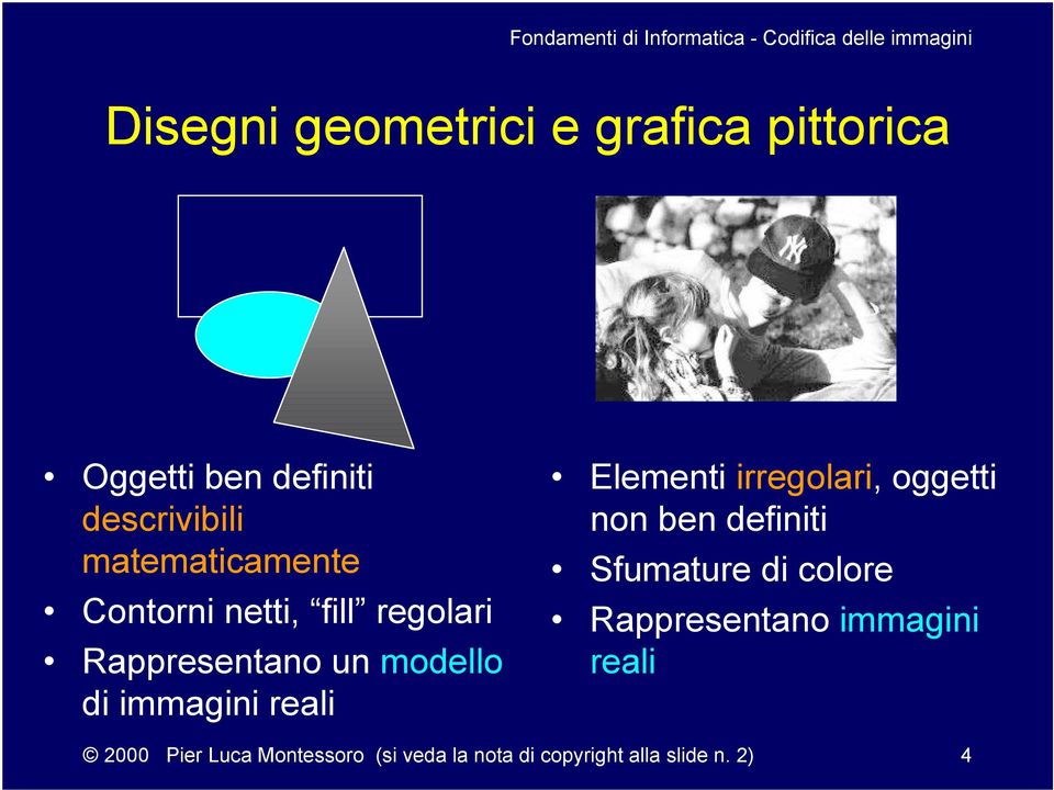 reali Elementi irregolari, oggetti non ben definiti Sfumature di colore