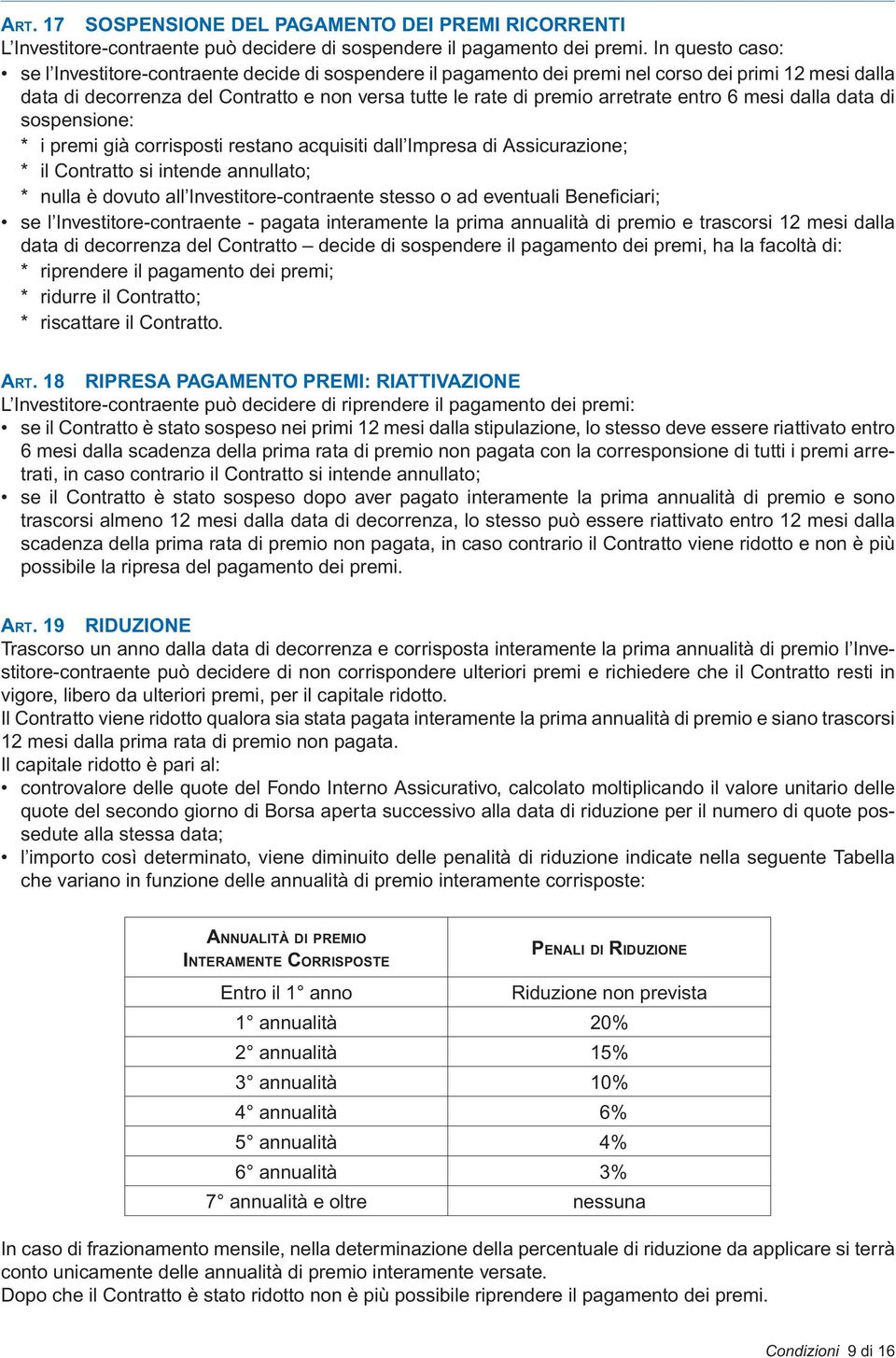 arretrate entro 6 mesi dalla data di sospensione: * i premi già corrisposti restano acquisiti dall Impresa di Assicurazione; * il Contratto si intende annullato; * nulla è dovuto all