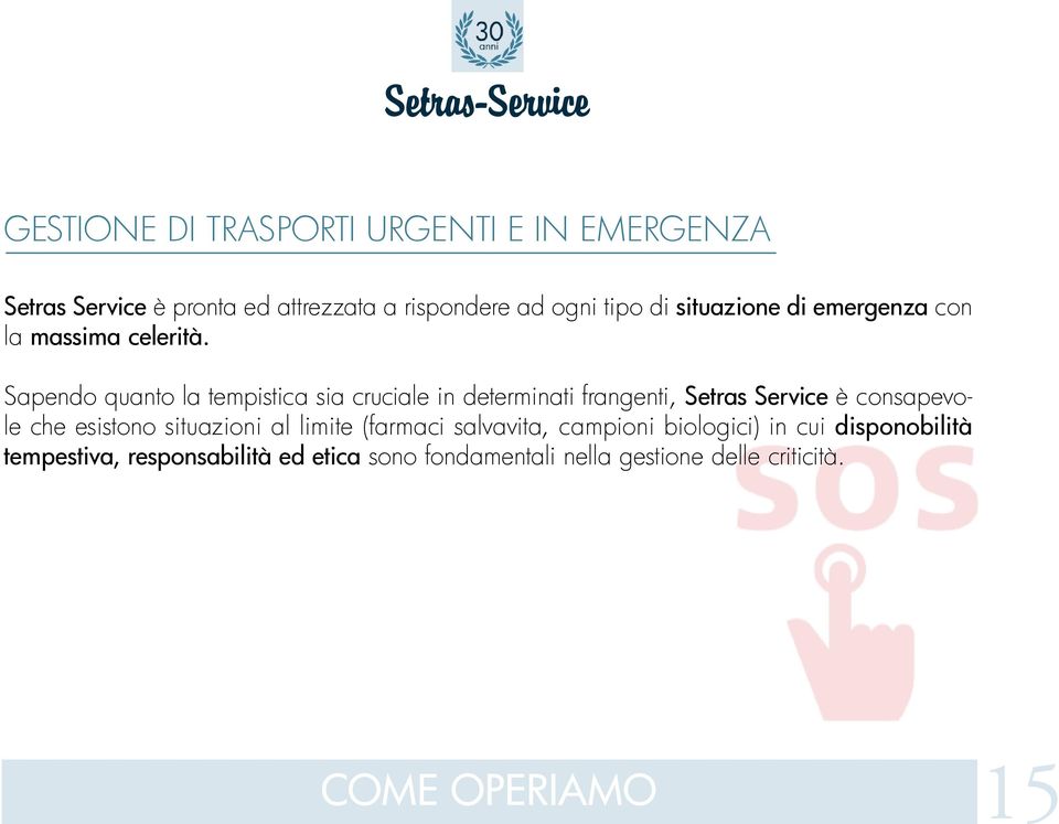 Sapendo quanto la tempistica sia cruciale in determinati frangenti, Setras Service è consapevole che esistono