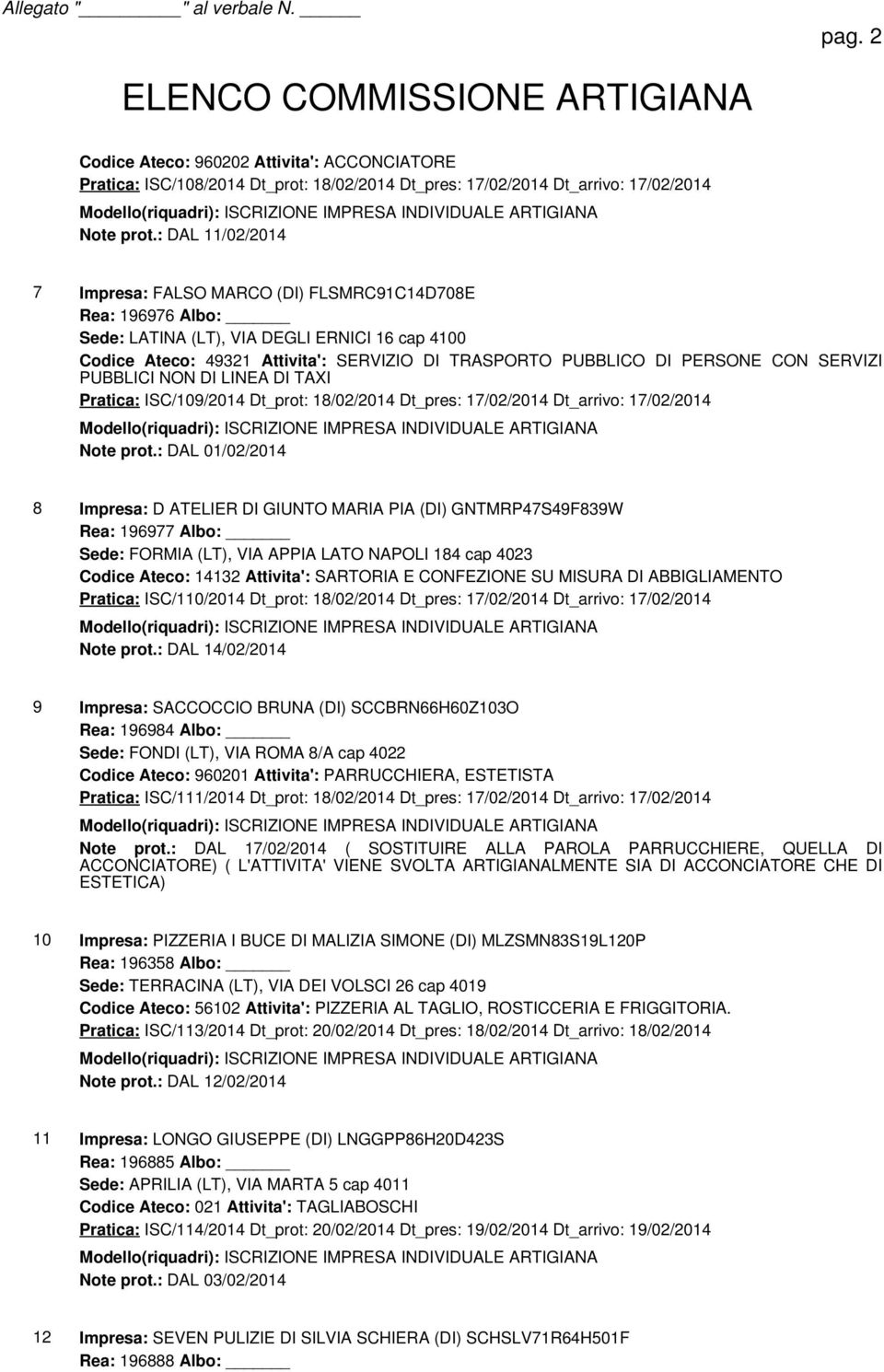 PERSONE CON SERVIZI PUBBLICI NON DI LINEA DI TAXI Pratica: ISC/109/2014 Dt_prot: 18/02/2014 Dt_pres: 17/02/2014 Dt_arrivo: 17/02/2014 Note prot.