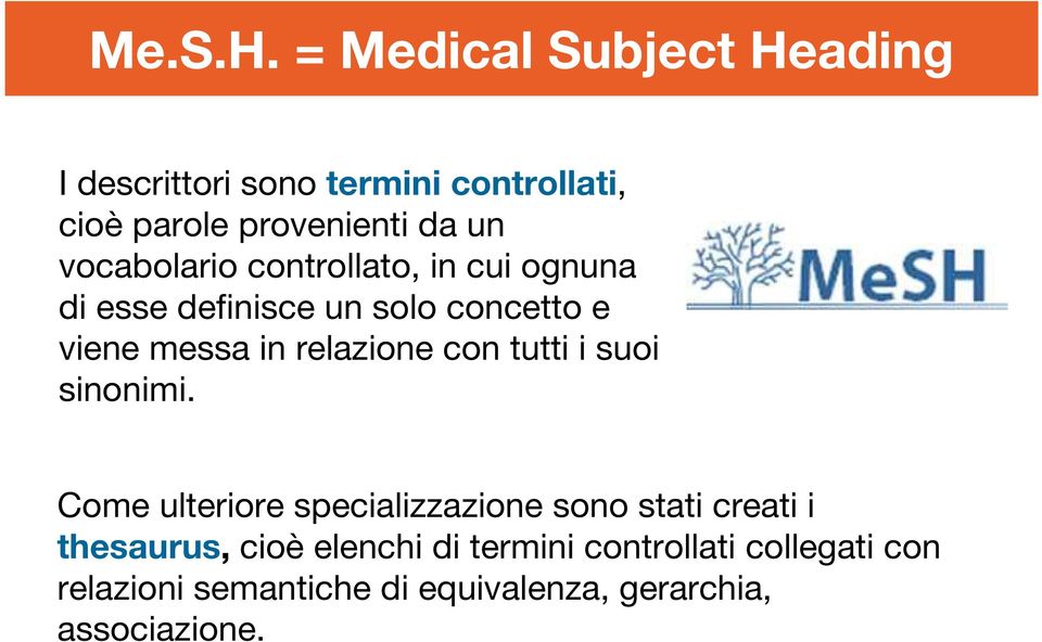 vocabolario controllato, in cui ognuna di esse definisce un solo concetto e viene messa in relazione