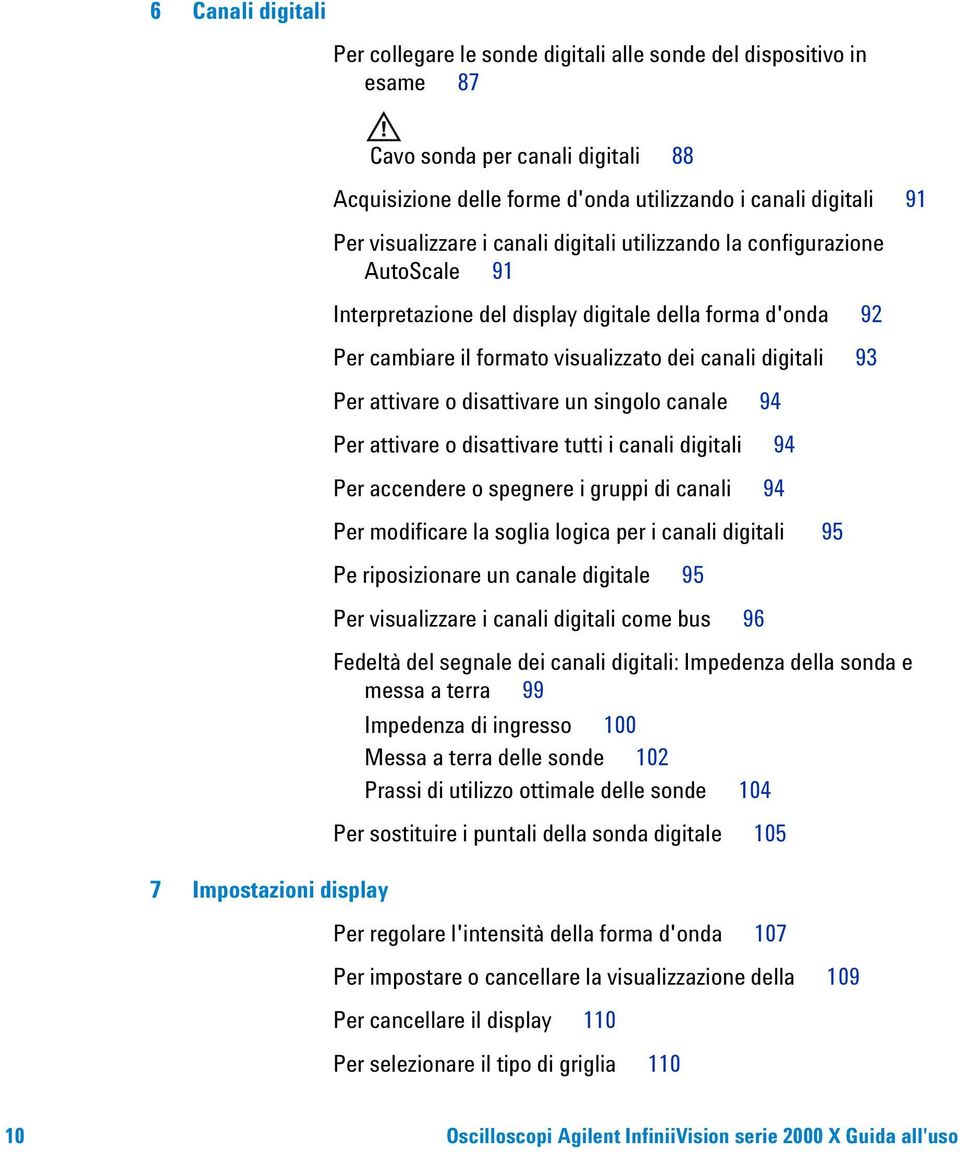 digitali 93 Per attivare o disattivare un singolo canale 94 Per attivare o disattivare tutti i canali digitali 94 Per accendere o spegnere i gruppi di canali 94 Per modificare la soglia logica per i