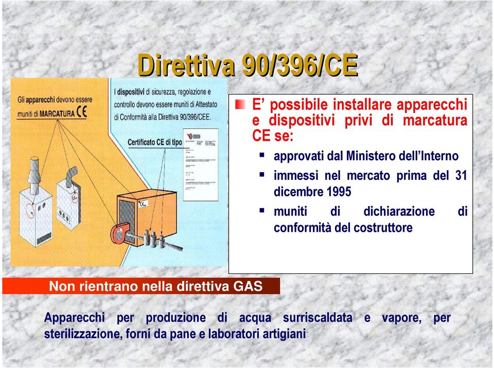 dichiarazione di conformità del costruttore Non rientrano nella direttiva GAS Apparecchi per