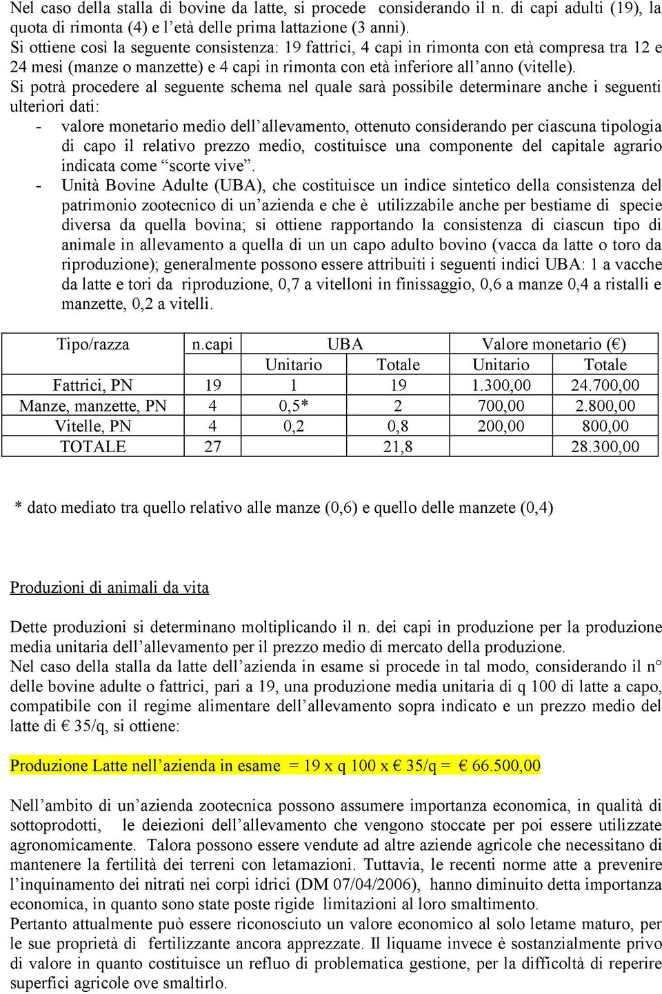 Si potrà procedere al seguente schema nel quale sarà possibile determinare anche i seguenti ulteriori dati: - valore monetario medio dell allevamento, ottenuto considerando per ciascuna tipologia di