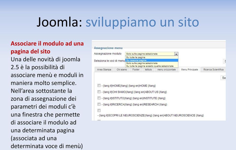 Nell area sottostante la zona di assegnazione dei parametri dei moduli c è una finestra che