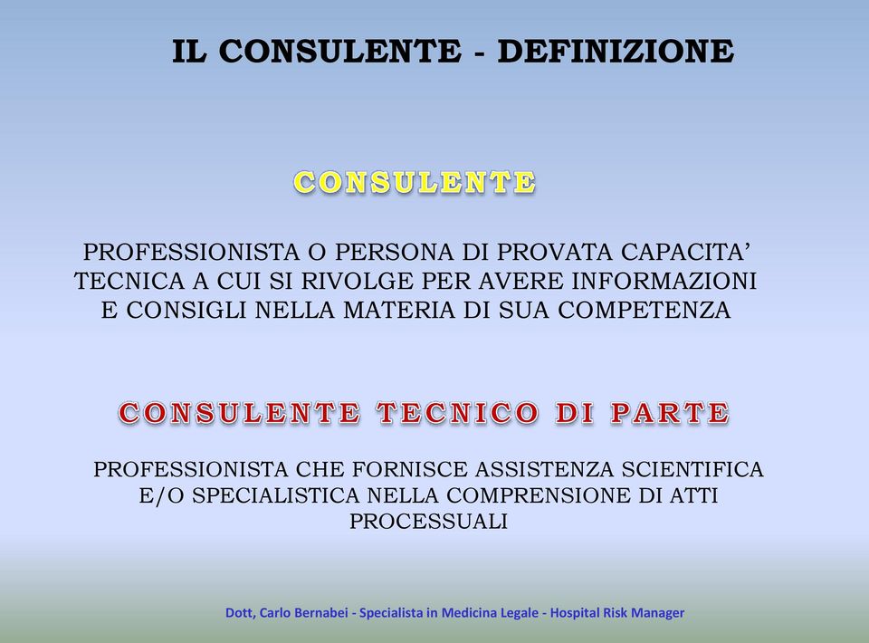 NELLA MATERIA DI SUA COMPETENZA PROFESSIONISTA CHE FORNISCE