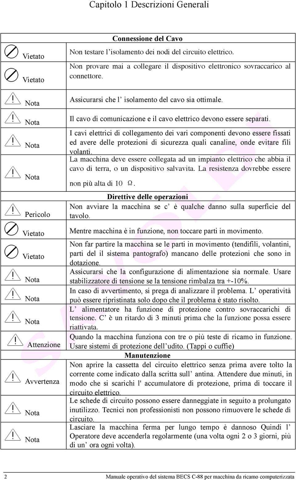 Il cavo di comunicazione e il cavo elettrico devono essere separati.