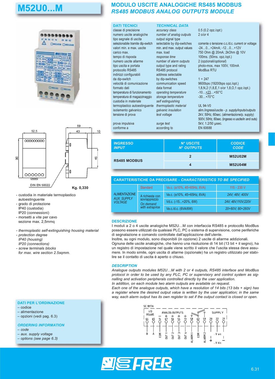 e max. uscite min. and max. output values -24 0 +24mA; -12 0 +12V carico max. max. load 750 Ohm @ 2; 2kOhm @ 10V tempo di risposta response time 100ms. (50ms. opz./opt.