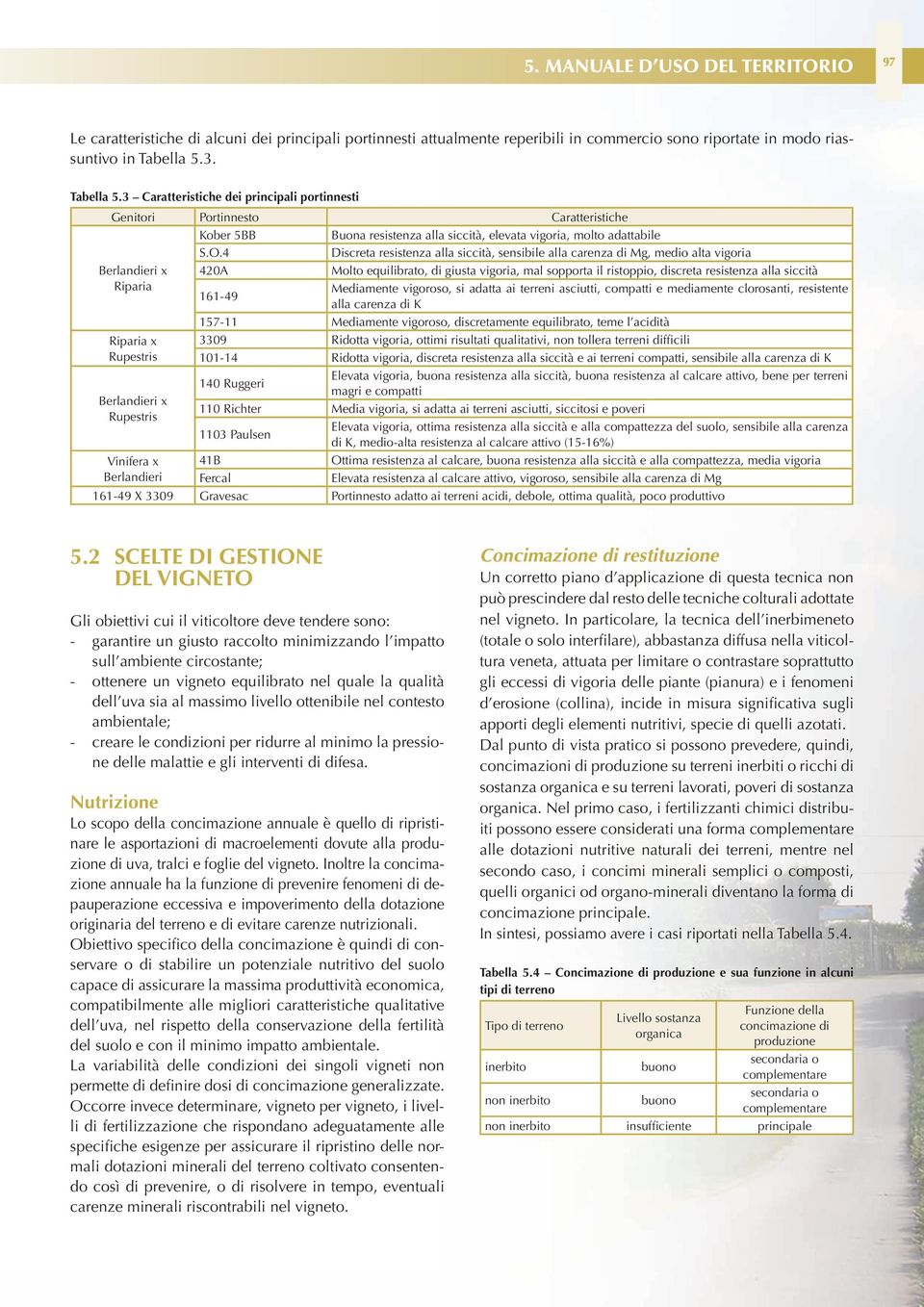 4 Discreta resistenza alla siccità, sensibile alla carenza di Mg, medio alta vigoria Berlandieri x 420A Molto equilibrato, di giusta vigoria, mal sopporta il ristoppio, discreta resistenza alla