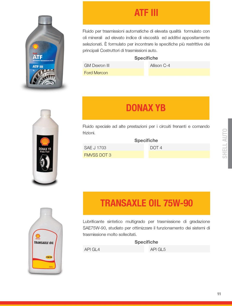 Specifiche GM Dexron III Allison C-4 Ford Mercon DONAX YB Fluido speciale ad alte prestazioni per i circuiti frenanti e comando frizioni.