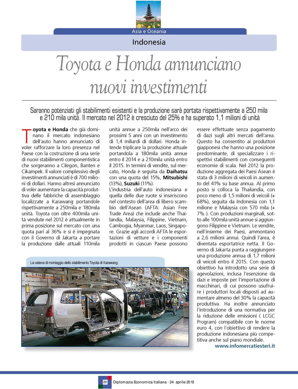 Paese con la costruzione di una serie di nuovi stabilimenti componentistica che sorgeranno a Cilegon, Banten e Cikampek.