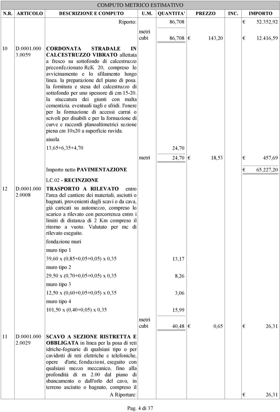 la preparazione del piano di posa. la fornitura e stesa del calcestruzzo di sottofondo per uno spessore di cm 15-20. la stuccatura dei giunti con malta cementizia. eventuali tagli e sfridi.