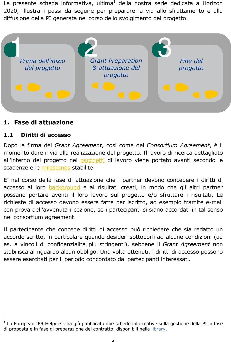 1 Diritti di accesso Dopo la firma del Grant Agreement, così come del Consortium Agreement, è il momento dare il via alla realizzazione del progetto.