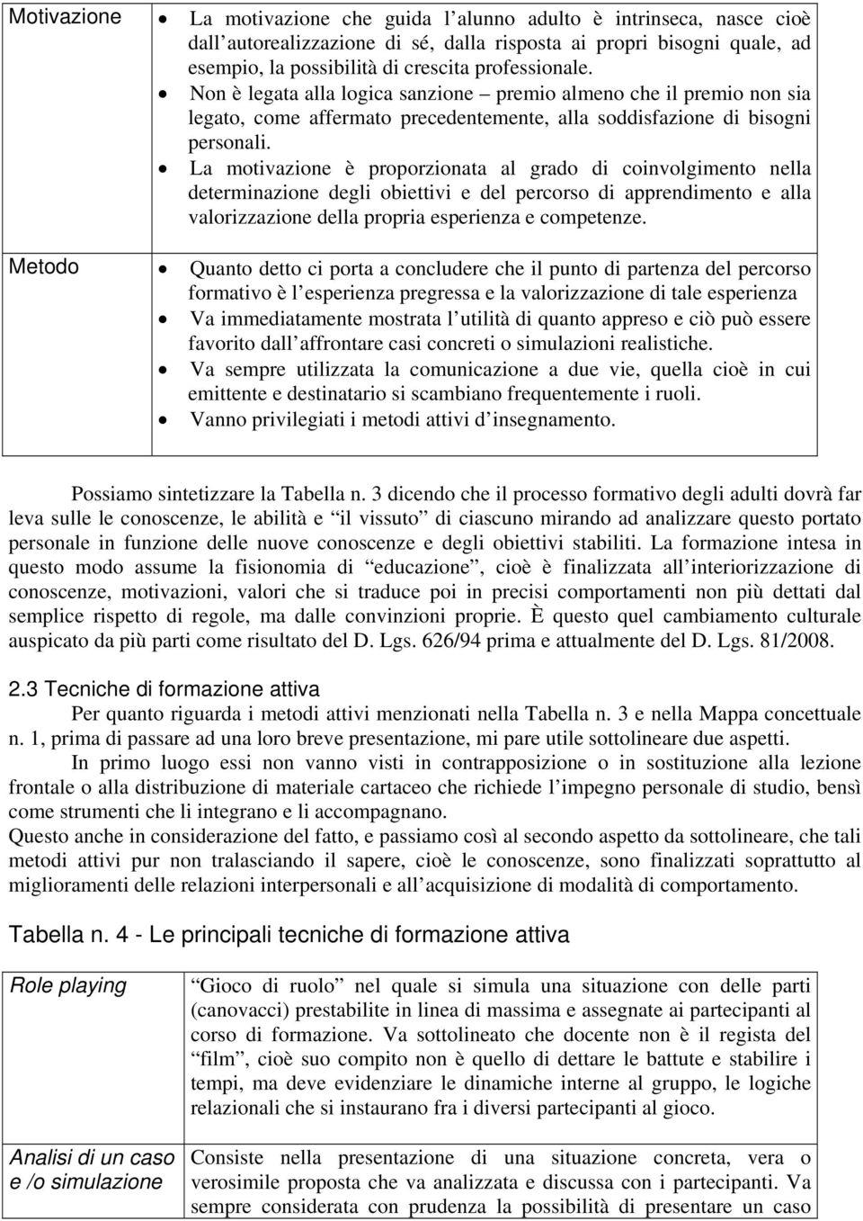 La motivazione è proporzionata al grado di coinvolgimento nella determinazione degli obiettivi e del percorso di apprendimento e alla valorizzazione della propria esperienza e competenze.