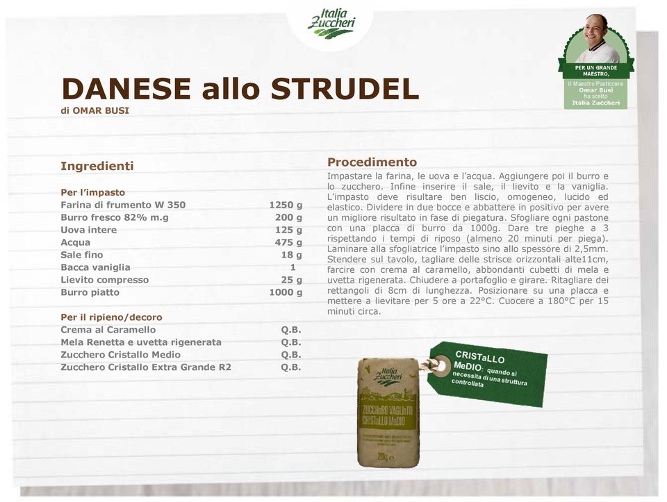 Cristallo Medio Zucchero Cristallo Extra Grande R2 Q.B. Q.B. Q.B. Q.B. Impastarelafarina,leuovael acqua.aggiungerepoiilburroe lo zucchero. Infine inserire il sale, il lievito e la vaniglia.