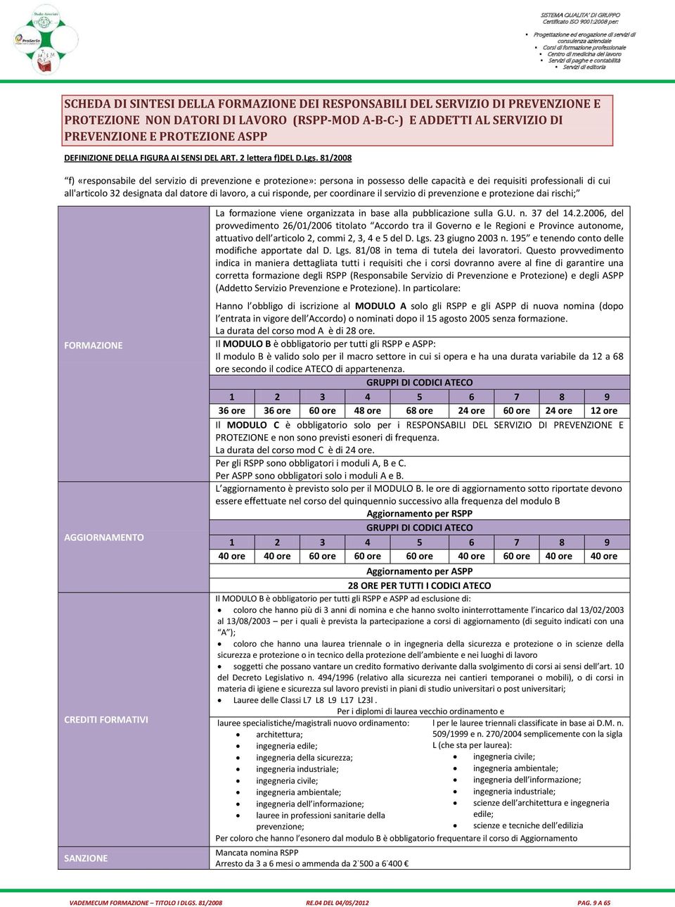 81/2008 f) «responsabile del servizio di prevenzione e protezione»: persona in possesso delle capacità e dei requisiti professionali di cui all'articolo 32 designata dal datore di lavoro, a cui