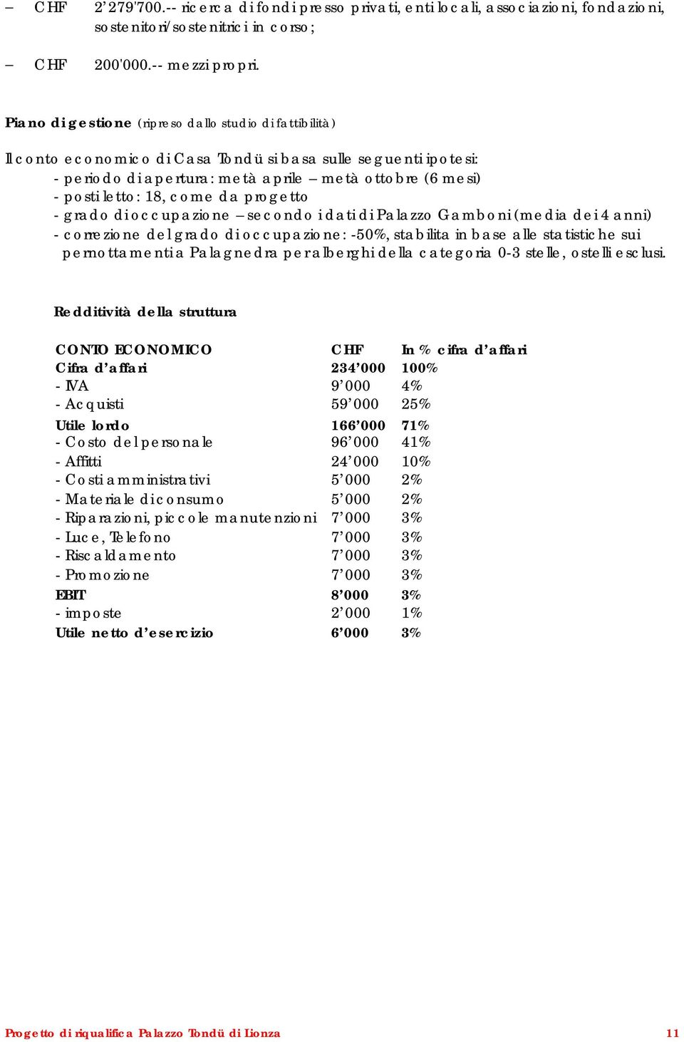 come da progetto - grado di occupazione secondo i dati di Palazzo Gamboni (media dei 4 anni) - correzione del grado di occupazione: -50%, stabilita in base alle statistiche sui pernottamenti a