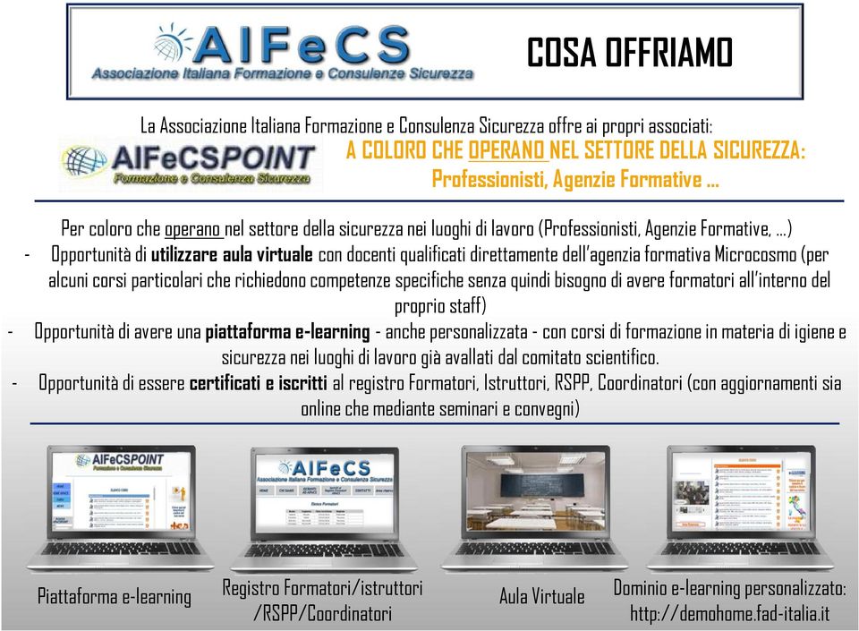 Microcosmo (per alcuni corsi particolari che richiedono competenze specifiche senza quindi bisogno di avere formatori all interno del proprio staff) - Opportunità di avere una piattaforma e-learning