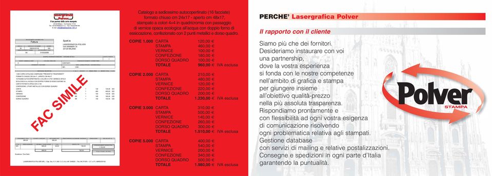 forno di essiccazione, confezionato con 2 punti metallici e dorso quadro. PERCHE Lasergrafica Polver Il rapporto con il cliente TIPO DOCUMENTO / DOCUMENT TYPE Fattura COD. CLI.