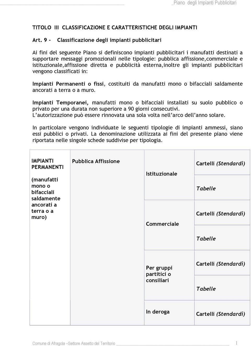 affissione,commerciale e istituzionale,affissione diretta e pubblicità esterna,inoltre gli impianti pubblicitari vengono classificati in: mpianti Permanenti o fissi, costituiti da manufatti mono o