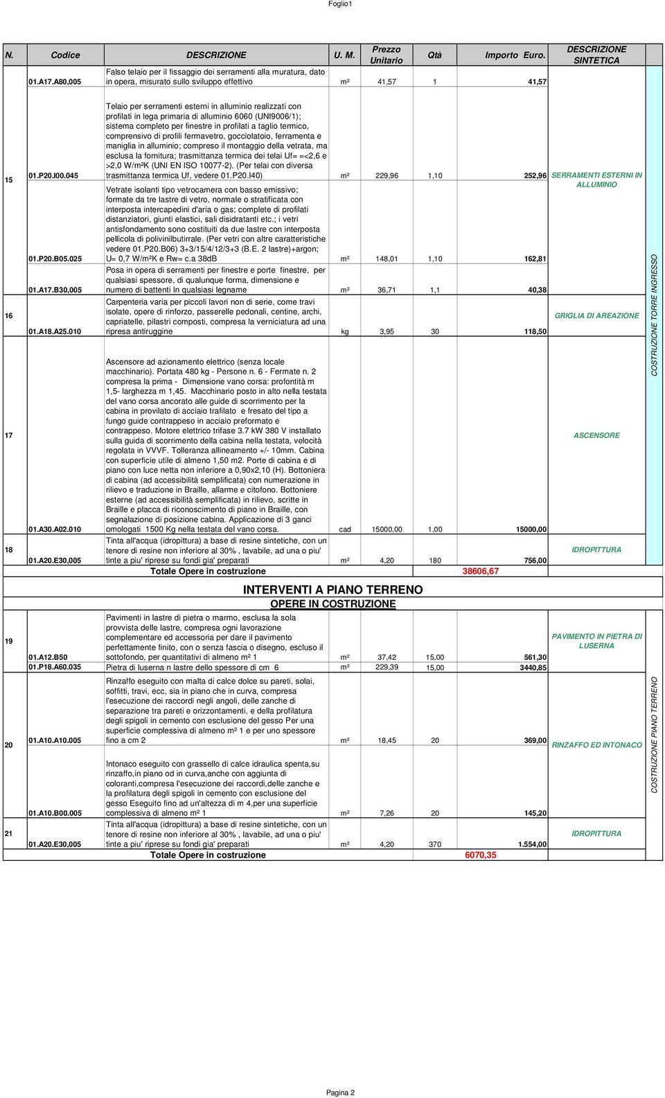 E30,005 Telaio per serramenti esterni in alluminio realizzati con profilati in lega primaria di alluminio 6060 (UNI9006/1); sistema completo per finestre in profilati a taglio termico, comprensivo di