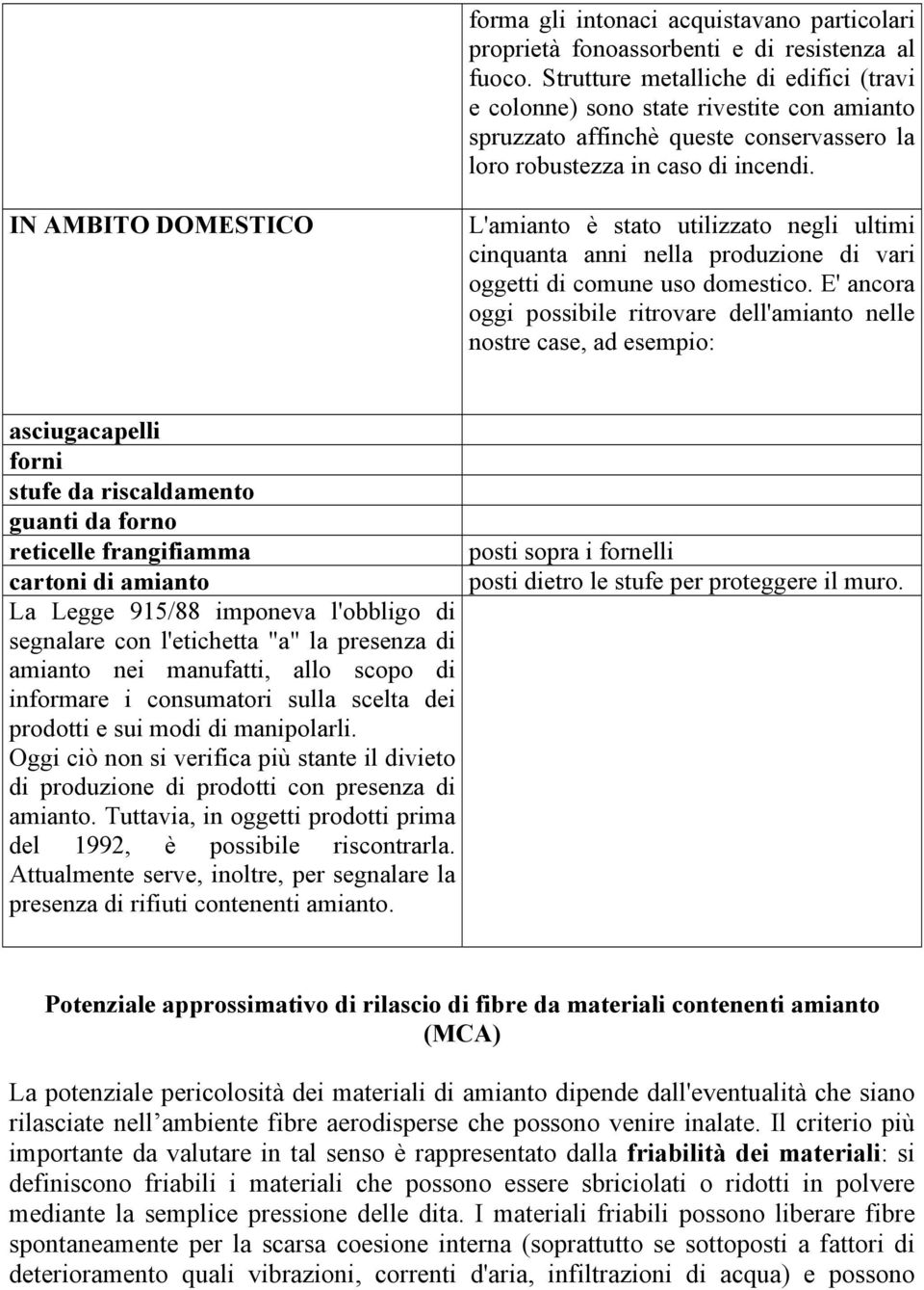 IN AMBITO DOMESTICO L'amianto è stato utilizzato negli ultimi cinquanta anni nella produzione di vari oggetti di comune uso domestico.