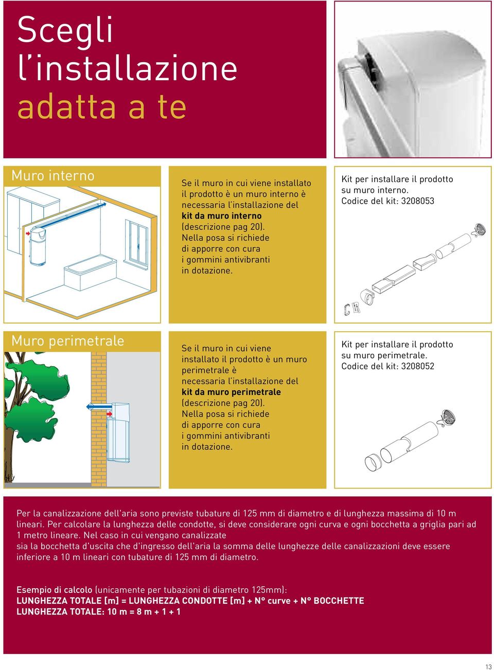 Codice del kit: 3208053 Muro perimetrale Se il muro in cui viene installato il prodotto è un muro perimetrale è necessaria l installazione del kit da muro perimetrale (descrizione pag 20).