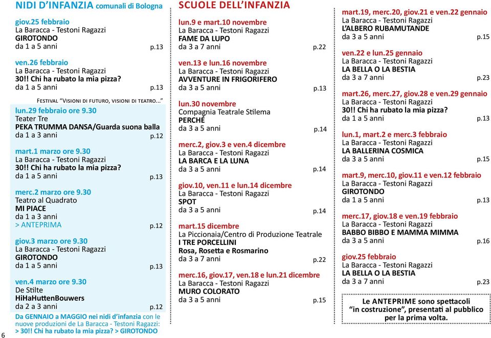 30 Teatro al Quadrato MI PIACE da 1 a 3 anni > ANTEPRIMA giov.3 marzo ore 9.30 GIROTONDO da 1 a 5 anni p.13 p.12 p.13 ven.4 marzo ore 9.30 De Stilte HiHaHuttenBouwers da 2 a 3 anni p.