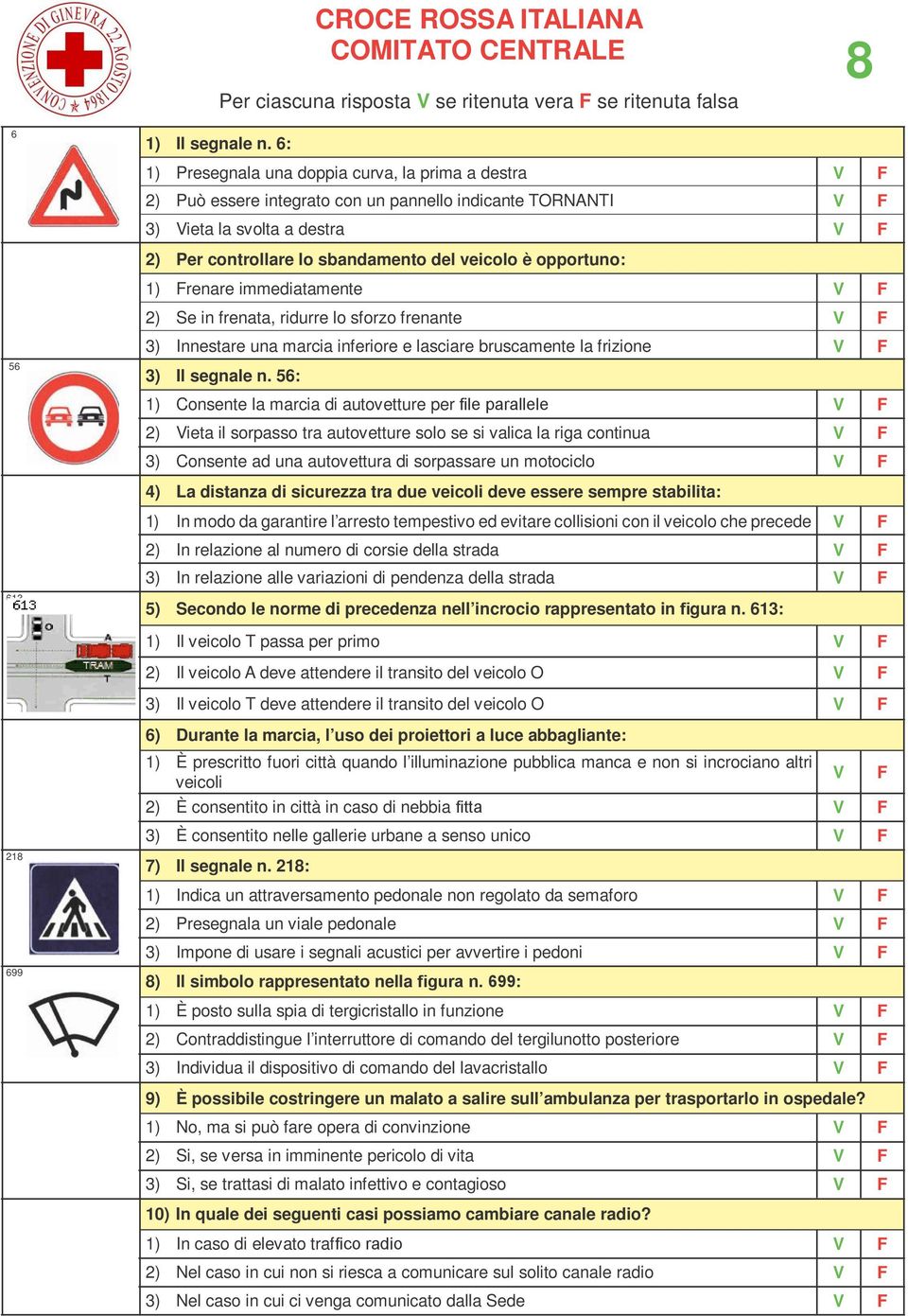 1) renare immediatamente 2) Se in frenata, ridurre lo sforzo frenante 56 3) Innestare una marcia inferiore e lasciare bruscamente la frizione 3) Il segnale n.