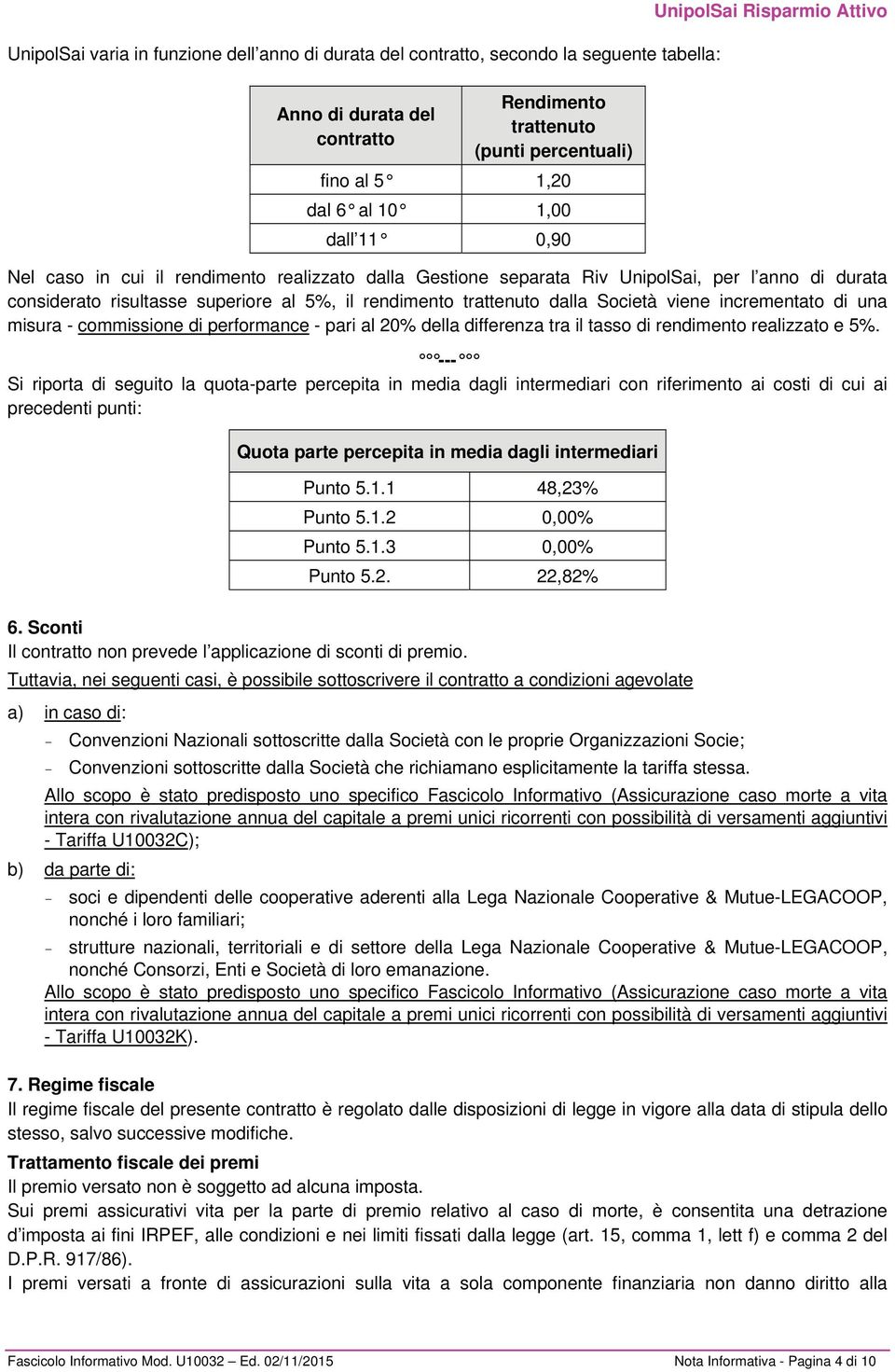 trattenuto dalla Società viene incrementato di una misura - commissione di performance - pari al 20% della differenza tra il tasso di rendimento realizzato e 5%.