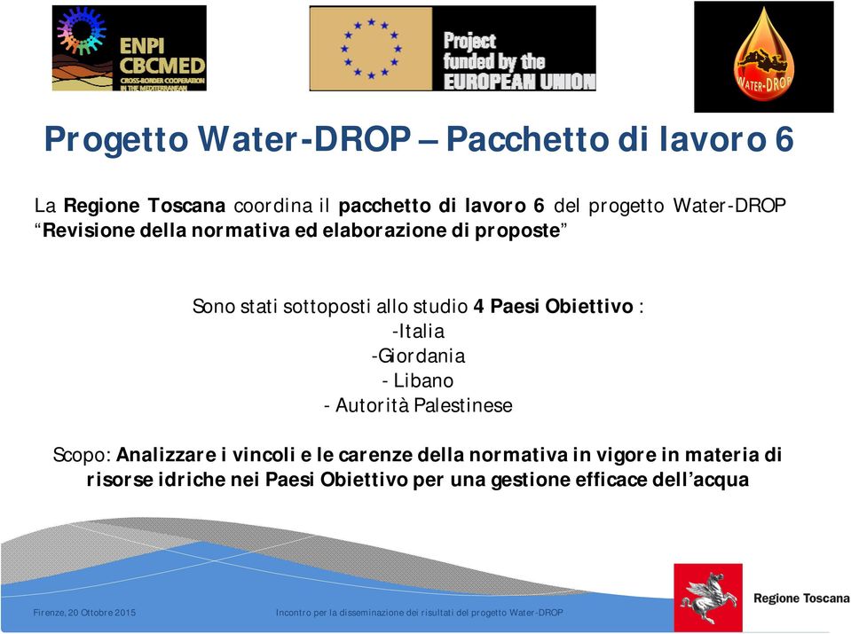 Obiettivo : -Italia -Giordania - Libano - Autorità Palestinese Scopo: Analizzare i vincoli e le carenze