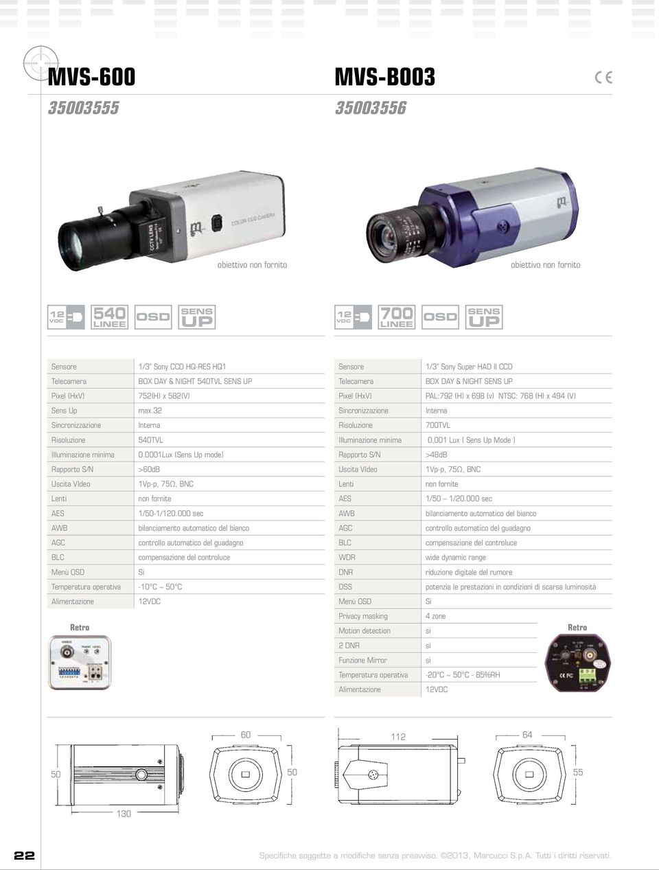 000 sec compensazione del controluce Menù OSD Temperatura operativa -10 C ~ 50 C Alimentazione Retro 1/3 Sony Super HAD ll CCD BOX & SENS UP (HxV) PAL:792 (H) x 698 (v) NTSC: 768 (H) x 494 (V)