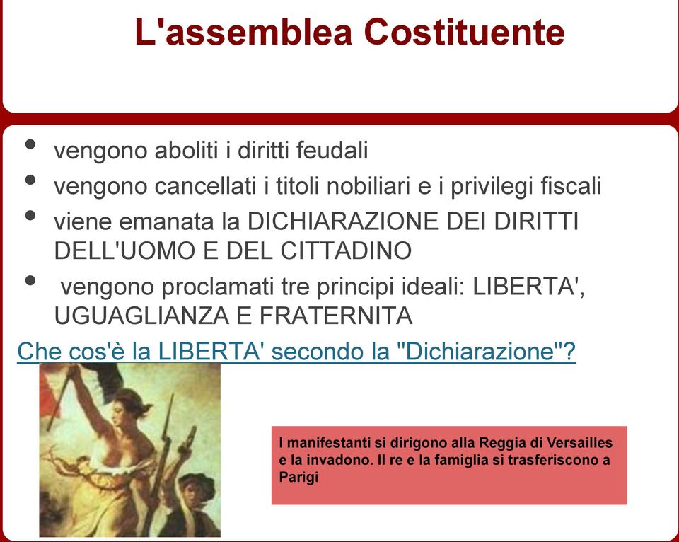 tre principi ideali: LIBERTA', UGUAGLIANZA E FRATERNITA Che cos'è la LIBERTA' secondo la "Dichiarazione"?