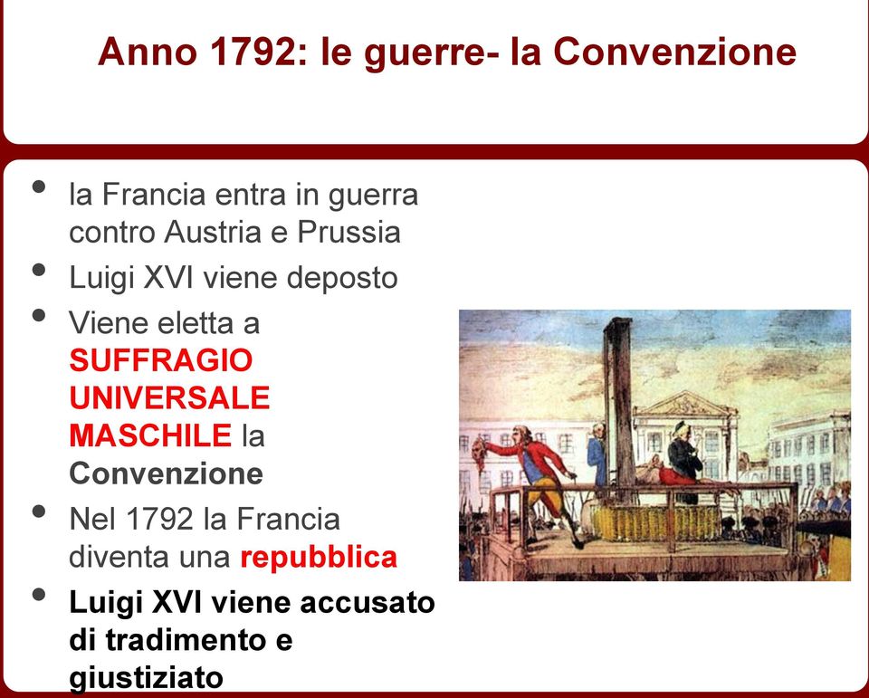 SUFFRAGIO UNIVERSALE MASCHILE la Convenzione Nel 1792 la Francia