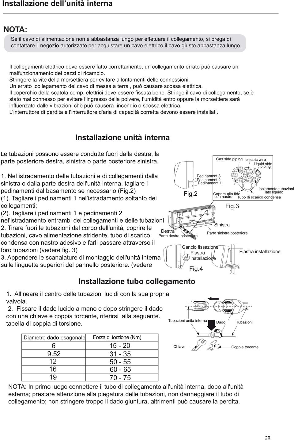 Stringere la vite della morsettiera per evitare allontamenti delle connessioni. Un errato collegamento del cavo di messa a terra, può causare scossa elettrica. Il coperchio della scatola comp.