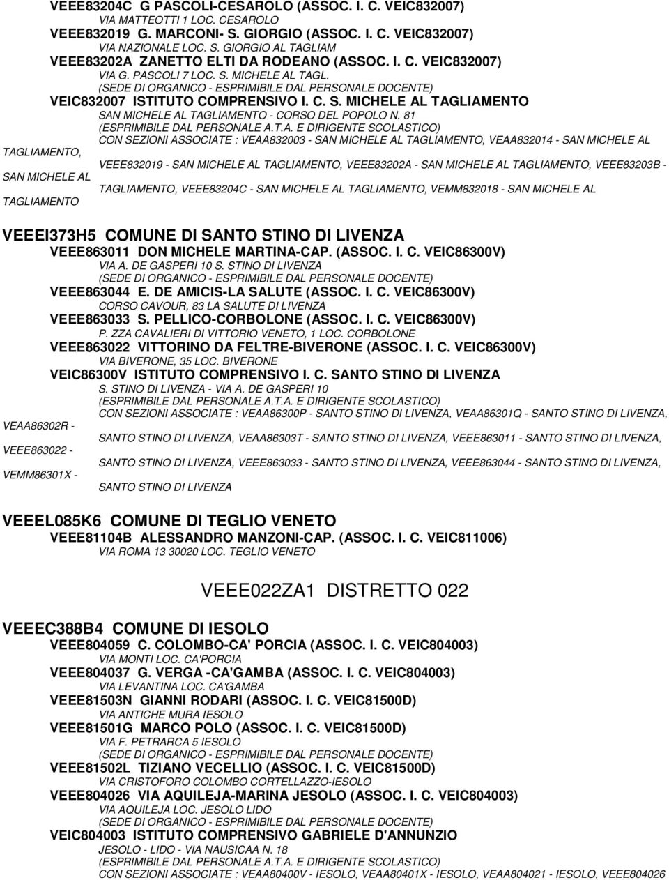 81 CON SEZIONI ASSOCIATE : VEAA832003 - SAN MICHELE AL TAGLIAMENTO, VEAA832014 - SAN MICHELE AL TAGLIAMENTO, VEEE832019 - SAN MICHELE AL TAGLIAMENTO, VEEE83202A - SAN MICHELE AL TAGLIAMENTO,