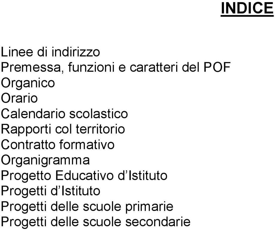 formativo Organigramma Progetto Educativo d Istituto Progetti d