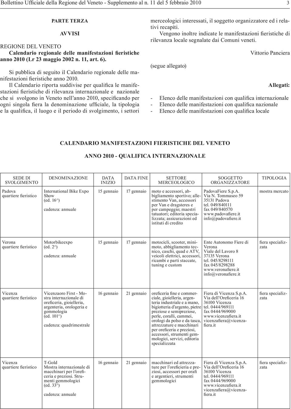 Si pubblica di seguito il Calendario regionale delle manifestazioni fieristiche anno 2010.