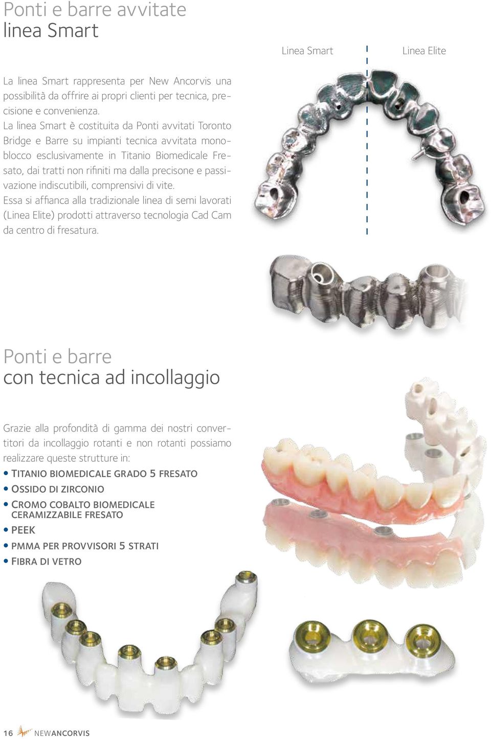 e passivazione indiscutibili, comprensivi di vite. Essa si affianca alla tradizionale linea di semi lavorati (Linea Elite) prodotti attraverso tecnologia Cad Cam da centro di fresatura.