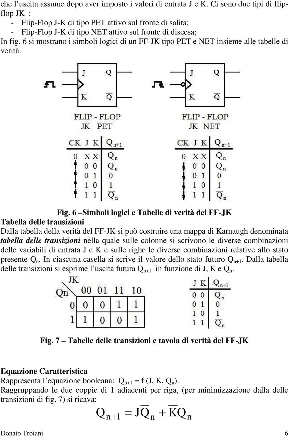 6 si mostrano i simboli logici di un FF-JK tipo PET e NET insieme alle tabelle di verità. Fig.