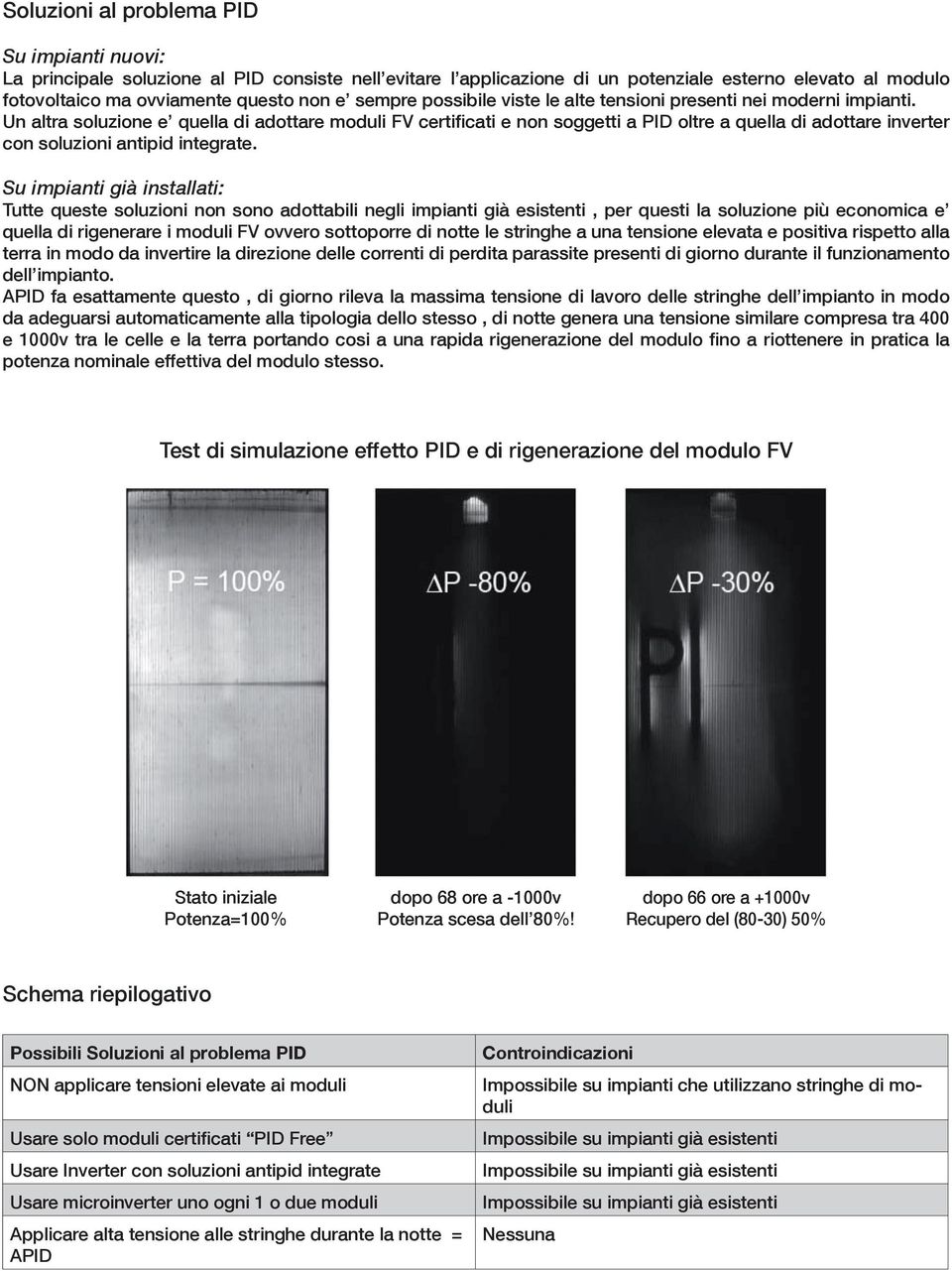 Un altra soluzione e quella di adottare moduli FV certificati e non soggetti a PID oltre a quella di adottare inverter con soluzioni antipid integrate.