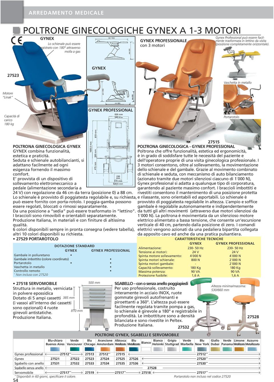 27523 GYNEX Vaschetta in metallo Motore Linak Capacità di carico 180 kg GYNEX PROFESSIONAL Portarotolo POLTRONA GINECOLOGICA GYNEX GYNEX combina funzionalità, estetica e praticità.