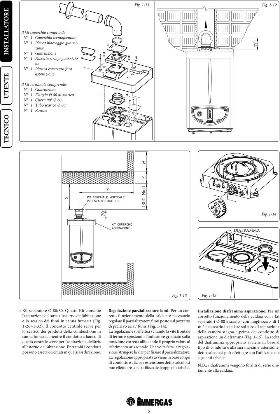 Questo Kit consente l aspirazione dell aria all esterno dell abitazione e lo scarico dei fumi in canna fumaria (Fig. 1-26 1-32).