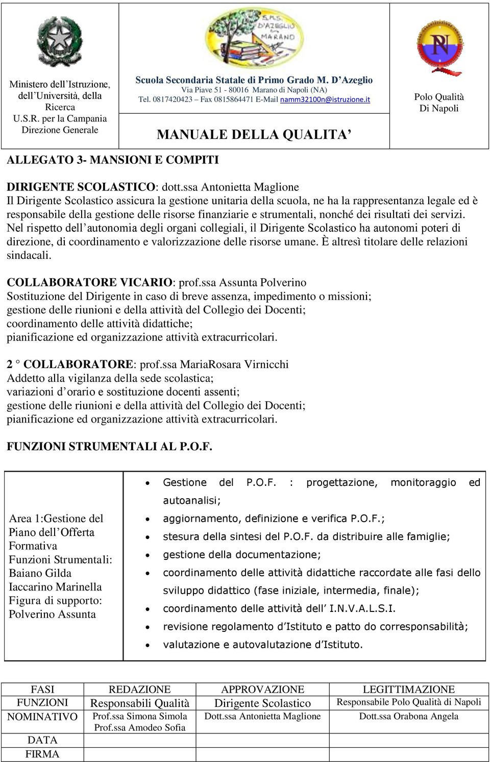 nonché dei risultati dei servizi. Nel rispetto dell autonomia degli organi collegiali, il Dirigente Scolastico ha autonomi poteri di direzione, di coordinamento e valorizzazione delle risorse umane.