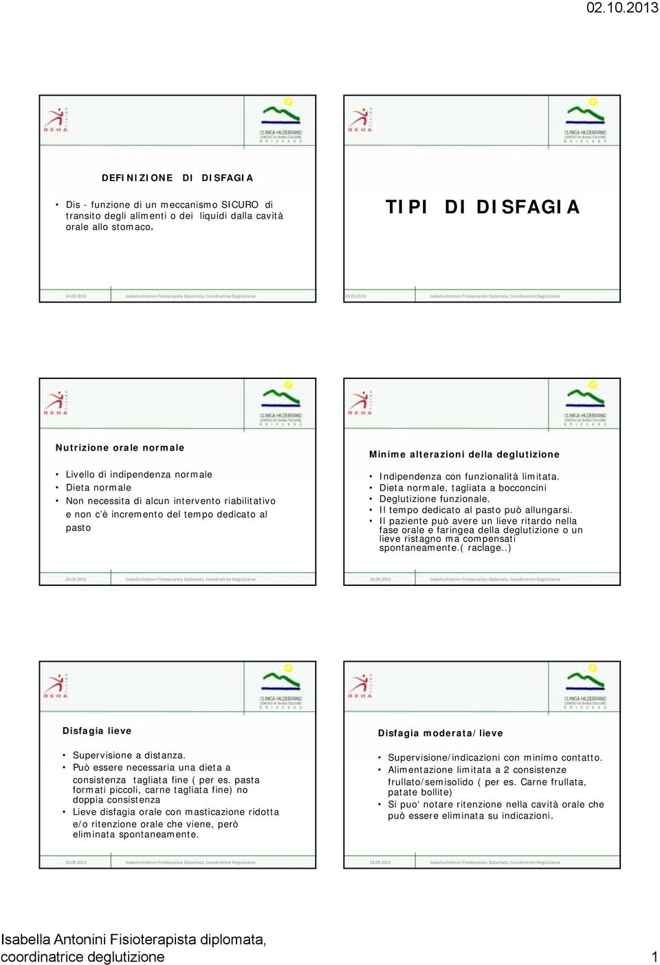 alterazioni della deglutizione Indipendenza con funzionalità limitata. Dieta normale, tagliata a bocconcini Deglutizione funzionale. Il tempo dedicato al pasto può allungarsi.